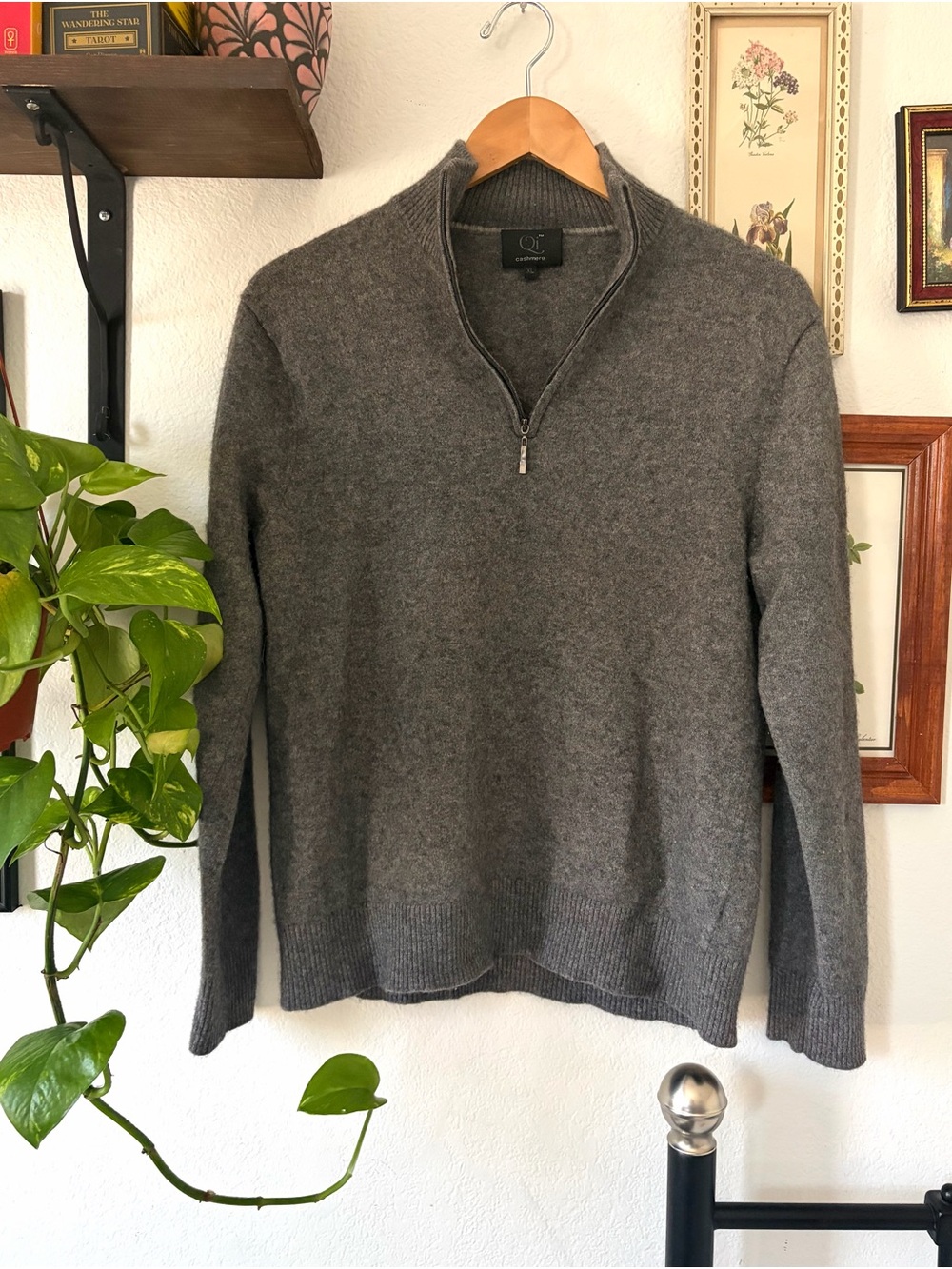 100% cashmere project piece men’s grey pullover half zip XL